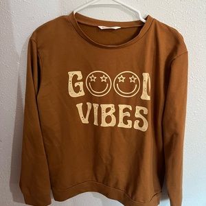 romwe good vibes brown long sleeve tee